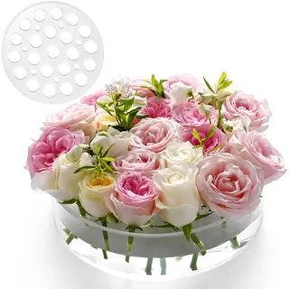 Acryl Blumenvase 25cm Dia. Kreisförmige auslaufsichere klare Acryl niedrige Vase mit 22+7 Löcher - Low-Profile-Zylinder floralen Mittelstück für Tabelle - Klar