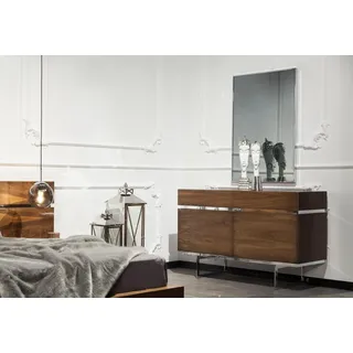 Luxus Kommode 130cm Sideboard mit Spiegel 2tlg. Set Braunes Regal Möbel - Braun