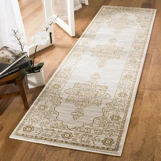SAFAVIEH Traditionell Teppich für Wohnzimmer, Esszimmer, Schlafzimmer - Serenity Collection, Kurzer Flor, Creme und Gold, 69 X 244 cm