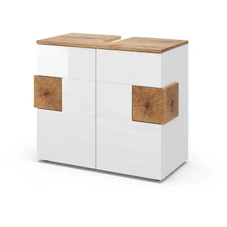 Vicco Waschbeckenunterschrank Eden, 73.1 x 64 cm, Weiß Hochglanz/Artisan-Eiche - Weiß,