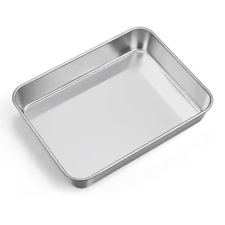 TEAMFAR Backblech, Edelstahl Klein Rechteckigies Auflaufform Kuchenblech, Tiefes Backform Ofenblech für Kuchen/Lasagne/Brownie, Gesund & Hochbelastbar, Spülmaschinenfest, 23,8x18x5cm