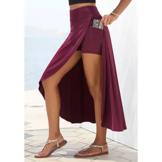 Maxirock LASCANA "mit integrierter Shorts und kleiner Tasche", Damen, Gr. 40, rot (bordeaux), Jersey, Obermaterial: 95% Viskose, 5% Elasthan, unifarben, figurumspielend knöchellang, Röcke Maxirock, langer Strandrock, luftiger Sommerrock mit Shorts, Jerseyrock, Topseller