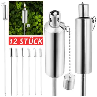 Gardebruk GARDEBRUK® Gartenfackel Öl 12er Set 330ml Edelstahl Rostfrei 115cm Hoch Ölfackeln Garten Draußen