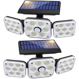 Solarlampen für Außen mit Bewegungsmelder, SMY 138 LEDs Superhelle Strahler Aussen IP65 Wasserdicht 3 Modi Solarleuchten 3 Verstellbare Köpfe 270° Beleuchtungswinkel Solar Wandleuchte für Hof Garten