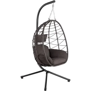 HinHocker Hängesessel mit Gestell | Braun | Hängeschaukel für Indoor und Outdoor | Inkl. Kissen und Auflagepolster | Balkon Hängesessel Outdoor, Gartenschaukel, Schaukelstuhl, Hängekorb