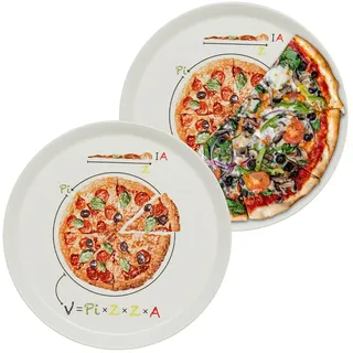 KHG 2er-Set Pizzateller, extra groß mit 30 cm Durchmesser in Formel Print | perfekt für Gastro und Zuhause, hochwertiges Porzellan, spülmaschinengeeignet & perfekt Stapelbar, vielseitig einsetzbar