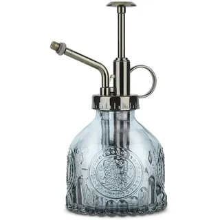 KoGiio Pflanzen Glas Sprühflasche, 200ml Retro Relief Pflanzensprüher mit Pumpe, Fortschrittlich Blumen Zerstäuber Drucksprüher für Balkon Kleiner Gartenpflanzen Indoor Haus Oder Büro-Grau