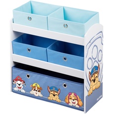 Bild Spielregal aus Holz Paw Patrol - Spielzeugregal mit 5 Boxen - Montessori Aufbewahrungsregal für Jungen & Mädchen - Weiß/Grau...