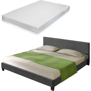 Textil Doppelbett + Matratze Polsterbett 180x200cm Bett Lattenrost Stoff CORIUM - Grau