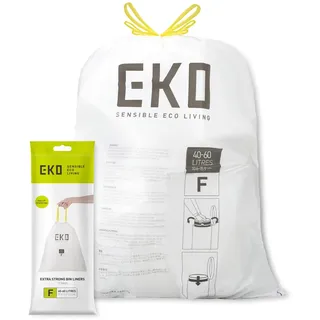 Eko Müllbeutel für Kücheneimer, Größe F, 40–60 Liter Fassungsvermögen, extra starke Beutel mit Zuggriffen, 12 Beutel, Weiß