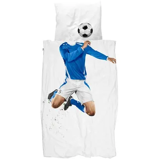 Snurk® - Kinder Bettwäsche Set, Soccer Champ Blue Bettwäsche, 135 x 200 cm, inkl. 1 Kissenbezug 80 x 80 cm, aus 100% Bio-Baumwolle