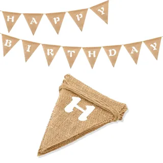 G2PLUS Leinen Geburtstag Wimpelkette,Happy Birthday Wimpelkette, Vintage Leinen Geburtstag Banner,Girlande Banner für Babydusche,Geburtstag,Party (Weiße Wort)