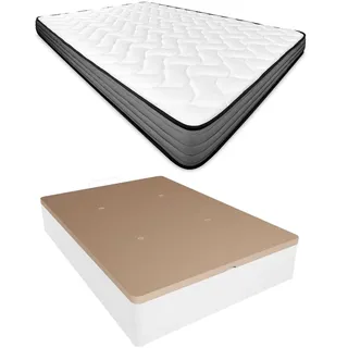 Homey Viskoelastische Matratze Andrea wendbar + aufklappbares Bettgestell aus Holz, großes Fassungsvermögen, Weiß, 105 x 200 cm