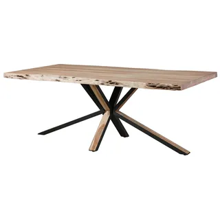 MASSIVMOEBEL24.DE Baumtisch 220x100x77 Akazie beige lackiert / Kreuzgestell anthrazit matt / natur FREEFORM - Beige