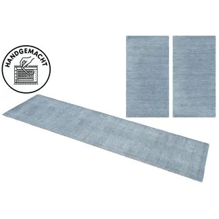 THEKO Gabbeh Uni Bettumrandung 14 x 200 cm Blau/Grau