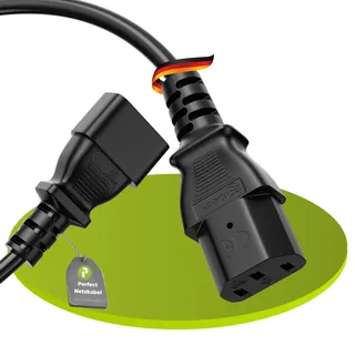 Perfect Kaltgerätekabel Verlängerung Kaltgeräte 3 Polig, 3,0m, Kaltgerätekupplung C13 Buchse auf Kaltgeräte Stecker Netzstecker C14, Netzkabel Verlängerungskabel für Monitor PC Drucker, Schwarz
