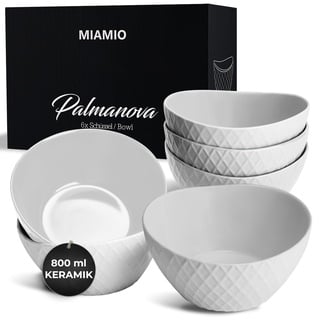 MIAMIO – 6 x 800 ml – Schüssel Set/Müslischalen Set – Moderne Schüsseln Matt – Bowls Set groß – Palmanova Kollektion (Weiß)