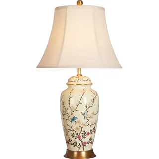 Fine Asianliving Chinesische Tischlampe Porzellan mit Lampenschirm E27 Orientalische Tischleuchte Keramik Nachttischlampen Schlafzimmer Wohnzimmer - Creme