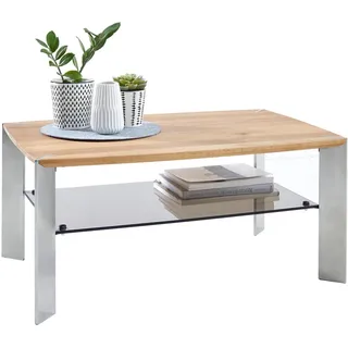 Novel Couchtisch , Braun, Eichefarben, Edelstahlfarben , Holz, Metall, Glas , Eiche , massiv , rechteckig , eckig , 60x40x90 cm , Wohnzimmer, Wohnzimmertische, Couchtische, Couchtische Glas