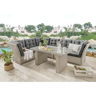 Destiny Garten-Essgruppe "PALMA" 2x Schenkel, 1x Eckmodul, 1x Singlemodul, 1x Tisch, inkl. Auflagen, 19 Stk. tlg. Aluminium, Polyrattan, vintage weiß