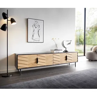 DELIFE Lowboard Muvi 200 cm Eiche Natur Mango Schwarz Metall Schwarz 4 Türen - Hellbraun, Schwarz
