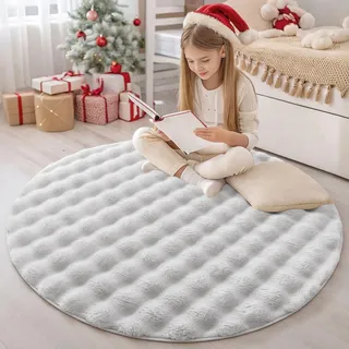 Homaxy 3D Bubble Waschbar Klein Teppich Wohnzimmer 120 cm Rund, Grau | Antirutsch Waschbar Teppich, Weich Flauschig Teppiche fürs Kinderzimmer, Schlafzimmer