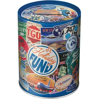 Nostalgic-Art Retro Spardose, 1 l, Pan Am – Holiday Fund Collage – Geschenk-Idee für Reiselustige, Original Lizenzprodukt (OLP), Sparschwein aus Metall, Vintage Blech-Sparbüchse