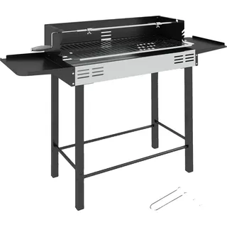 Tragbarer Holzkohle-Grill, Drehspieß-Funktion, robuste Bauweise, schwarz