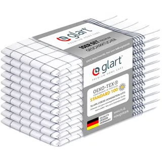 Glart 48KG2 Geschirrtücher 10er Set 50x70 cm grau kariert – 100 % Baumwolle, OEKO-TEX zertifiziert, vorgewaschen, saugstark, waschbar, mit Aufhänger, langlebig, für Haushalt, Küche, Gastronomie, Büro