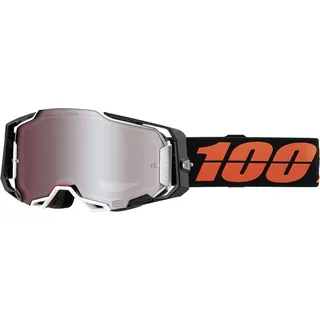 100% 100%, Armega HiPer S22, Crossbrille verspiegelt - Schwarz/Weiß/Orange Silber-Verspiegelt