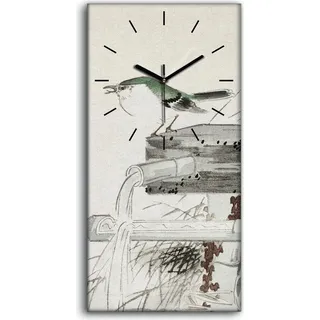 Wandbild Leinwand Bilder Wanduhr 30x60 Gemälde Asiatische Tier Vogel Wasser - schwarze Hände - Weiß