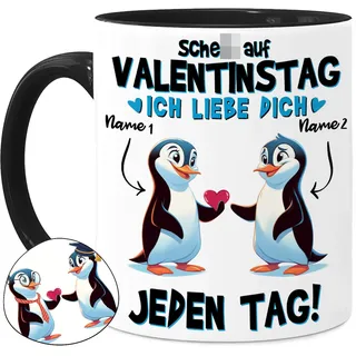 Tassenliebling® Paar Tasse personalisiert - Pinguin - ... auf Valentinstag - Lustiges Pärchen Geschenk für ihn zum Valentinstag - Liebesgeschenke Freund Ehemann - 330ml Keramik - Schwarz