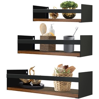 eympeu Wandregal 3er Set, Wandregal Holz mit Metall, Geeignet für Küchen Bäder Wohnräume Büro, Zur Aufbewahrung von Gewürzgläsern Toilettenartikeln Vasen usw, 40CM