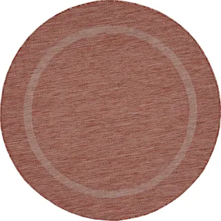 Carpetsale24 In- & Outdoor Teppich - Wetterfestes Flachgewebe in Sisal-Optik mit Bordüre, Küchenteppich, Terrasse, Wohnzimmer & mehr, Grösse: 120 cm Rund - Rot