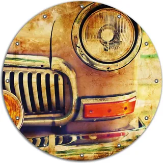 Wallario rundes Outdoor-Poster für Garten oder Balkon, Motiv Antiker Oldtimer in Sepiafarben - Frontansicht, 90 cm Durchmesser - Schwarz