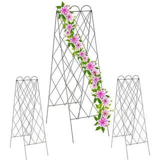 Relaxdays Rankgitter Metall, 3er Set, zum Stecken, 152 cm hoch, Rankhilfe für Kletterpflanzen, Spalier Garten, rotbraun