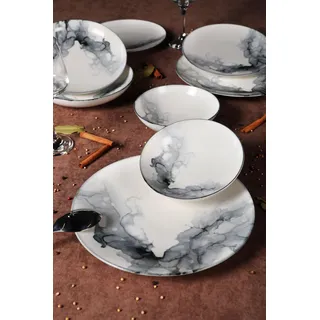 Elegant 24-Piece Dinner Set, 100% Porcelain | Includes Deep Plates, Cake Plates, Service Plates & Bowls | Microwave & Dishwasher Safe | Perfect for Any Occasion