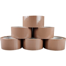 RAYLU PAPER® - Papierrollen, Klebeband für Verpackungen von Versandkartons, robust und extra stark, 66 m x 50 mm breit (6 Stück, Braun)