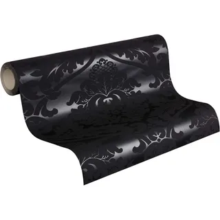 A.S. Création Black & White Papiertapete mit Ornamenten 0,53 x 10,05 m – Schwarz, Grau – elegante Barocktapete Made in Germany – 552631