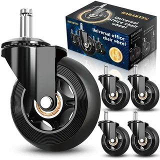 BARAKYEG Bürostuhl Rollen 5er-Set,Ersatzräder für Bürostühle auf Teppich,strapazierfähige leise Bürostuhlrollen Ersetzen Bodenschutzmatte,Rollen für Gummirollen Bürostühle 11x22mm,Hartbodenrollen
