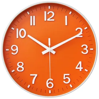 HZDHCLH 30cm Lautlos Wanduhr Schleichende Sekunde mit Arabisch Ziffer ohne Ticken für Dekoration Wohnzimmer, Küche, Büro, Schlafzimmer (Orange)