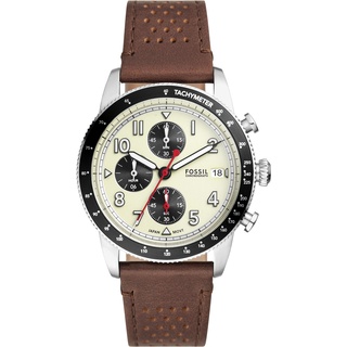 Fossil Sport Tourer uhr für Herren, Chronographenwerk mit Edelstahl- oder Lederarmband, Weiß, 42MM