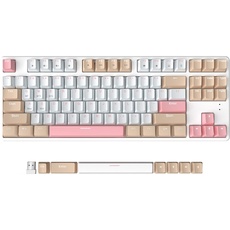 AJAZZ AK871 Kabellose Gaming-Tastatur 75%, Bluetooth/2,4 GHz Wireless Dual-Modi, TKL 80% Mechanische Tastatur mit Hot-Swappable Tactile Blue Switch, Kompakte 87 Tasten Non-Backlit für Win/Mac – Weiß