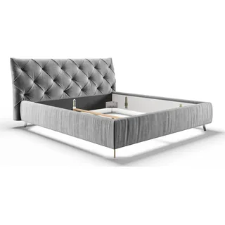 KAWOLA Bett ANNY Polsterbett Kopfteil niedrig Velvet silber 200x200cm - Silber