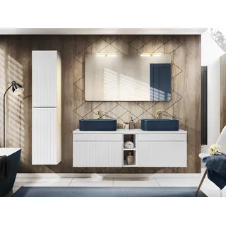 Badezimmerset in Weiß matt 140 cm mit 2 Aufsatzwaschbecken KAMA