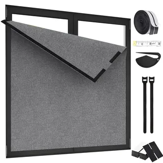 Fenster Verdunkelung Rollo ohne Bohren aus Leinen Baumwolle – Verdunklungsrollo & Plissee ohne Bohren Verdunkelung mit Lichtschutz & Thermo-Isolierung für Schlafzimmer (Grau, B150 x H300cm)