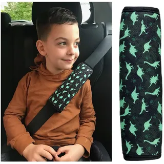 HECKBO 1x Kinder Auto Gurtpolster Gurtschutz mit Dinosaurier Dino Motiv - Sicherheitsgurt Polster für Kinder und Babys- Ideal für jeden Gurt Autositzerhöhungen Kinder Fahrradanhänger Flugzeug