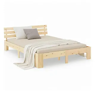 Homestyle4u Holzbett Futonbett 90 120 140 160 180 cm weiß natur oder grau Bett