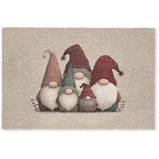 MuchoWow Fussmatte Wichtel - Weihnachten - Schnee - Zipfelmützen Türmatte 60x40 cm , Beige , Kunststoff , Rechteckig , 60x0.4 cm , rutschfeste Unterfläche , Teppiche und Böden, Schmutzfangmatten, Fußmatten