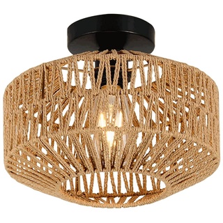 YIKEGE LICHT Vintage Boho Rattan Lampe Deckenleuchte Hängelampe - Rustikal Deckenlampe Korb Lampenschirm Badezimmerlampe Badlampe Wandlampe - E27 Industrielle Deckenleuchten für Küche Schlafzimmer